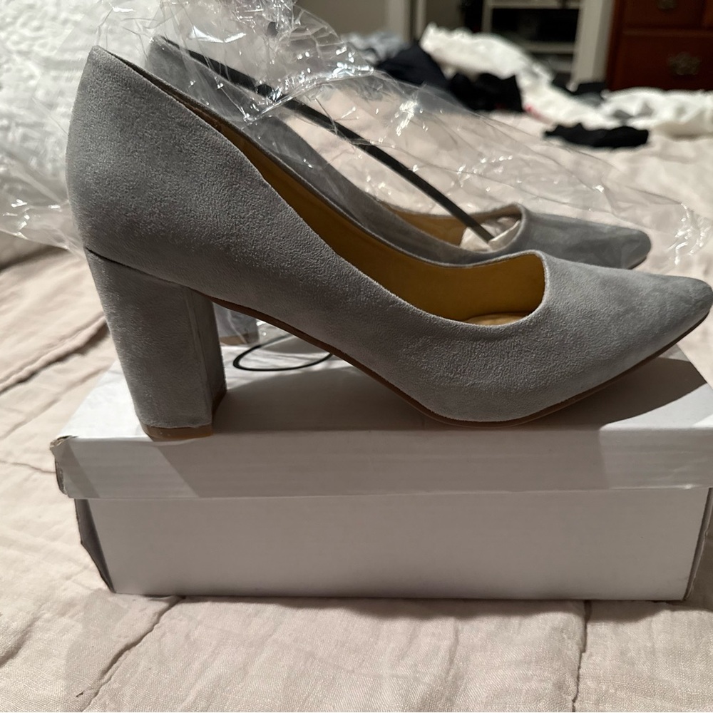Suede Gray Women's Block Heel Shoes